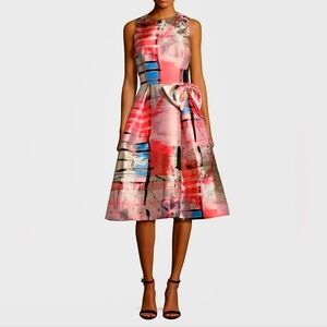 Teri Jon Pink and Blue Abstract Midi Dress
